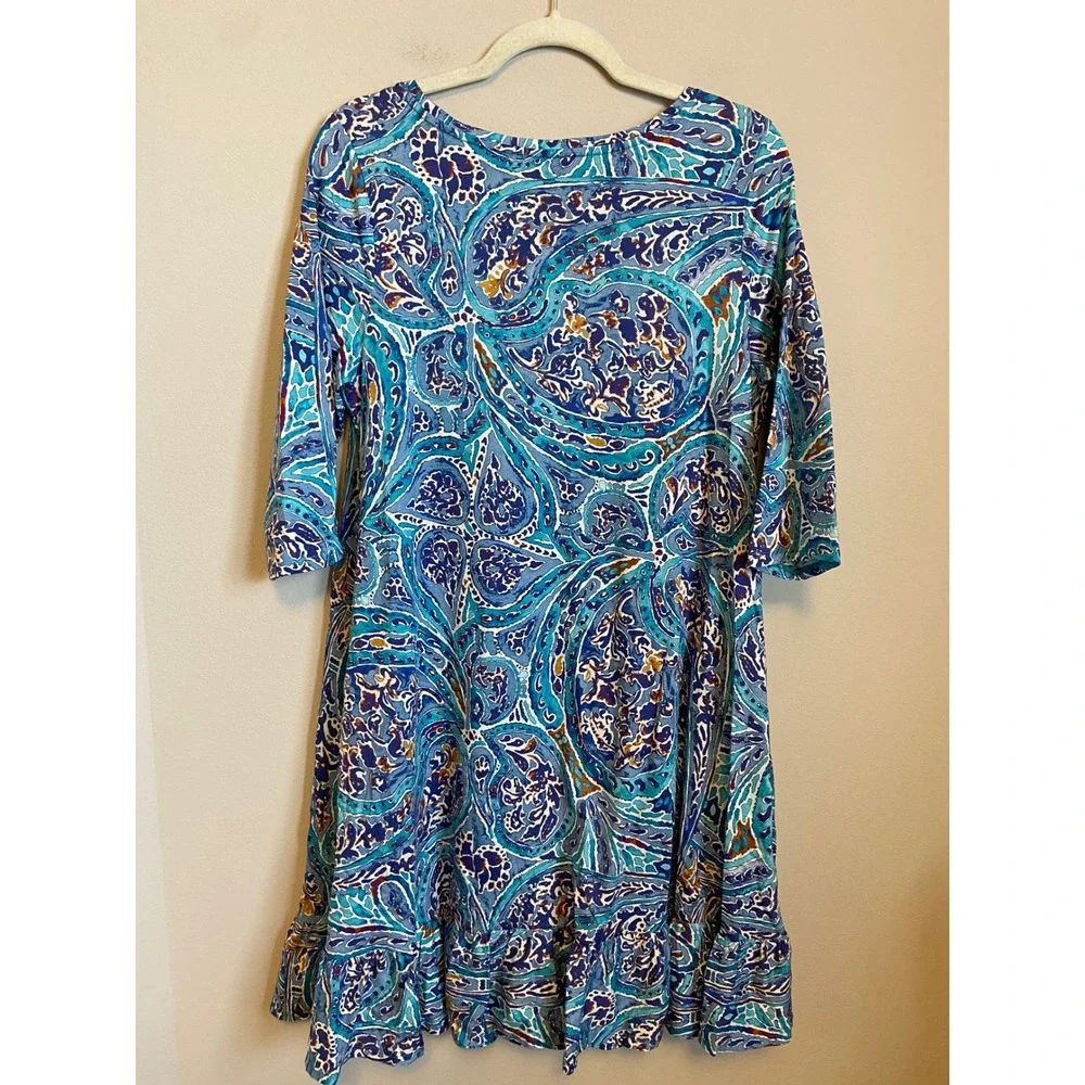 Peruvian Connection Venezia Paisley Print Dress Blue Turquoise Size Large‎